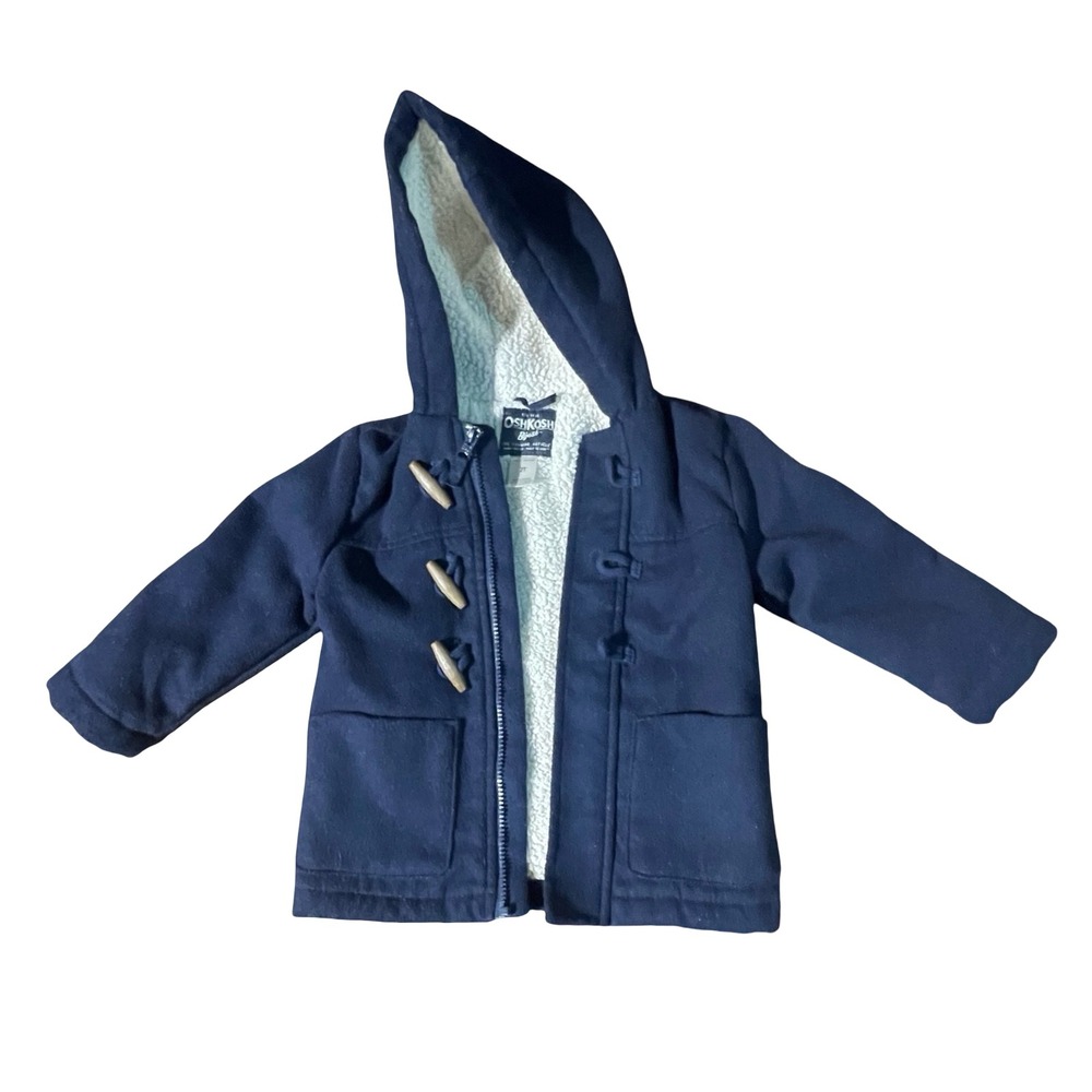 OshKosh B'gosh Toddler‎ Boys Navy Sherpa Lined Toggle Duffle Coat Size 2T preppy